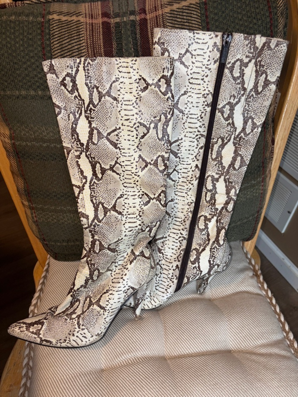 Colin Stuart Snake-Print Over-the-Knee Boots - Cream Brown
